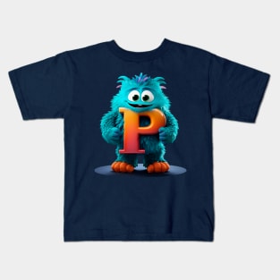 Cute Monster for Kids Alphabet Letter P Funny Back to School Kids T-Shirt